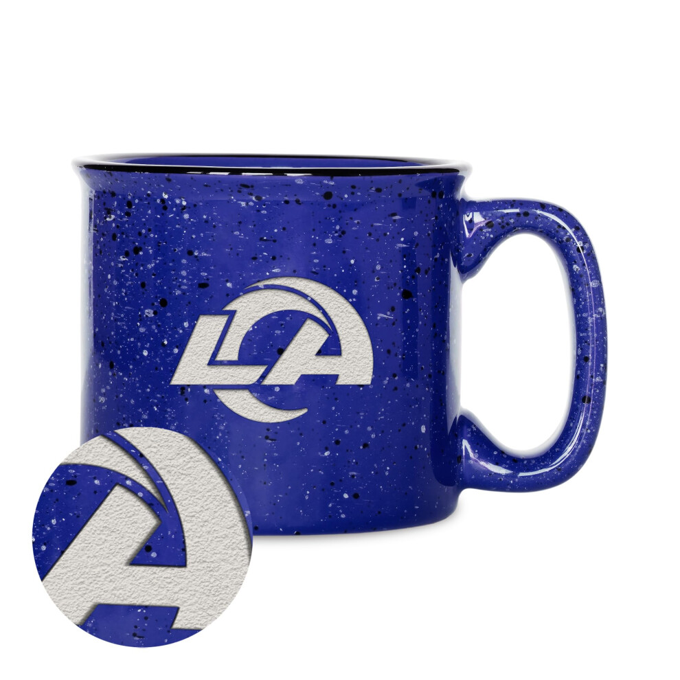 Rico Industries NFL Football Los Angeles Rams Speckle 12oz Laser Engraved Campfire Mug