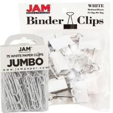 JAM PAPER Kantoorbenodigdheden Bundel - Wit - Jumbo Paperclips & Medium Binder Clips - 1 Van Elk (2 Totaal)