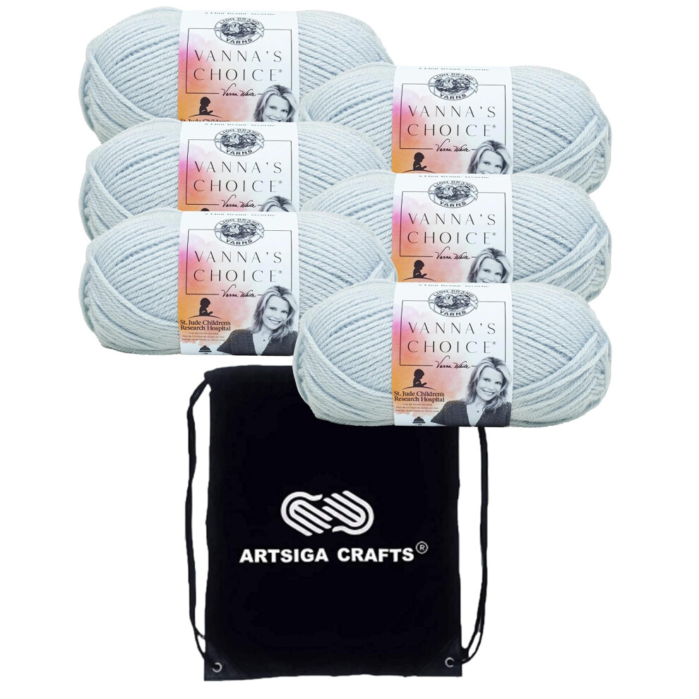 Lion Brand Vanna's Choice Silver Blue 860-105 (6-Skeins - Same Dye Lot) Worsted Medium #4 Acrylic Yarn for Crocheting and Knitting with Project Bag