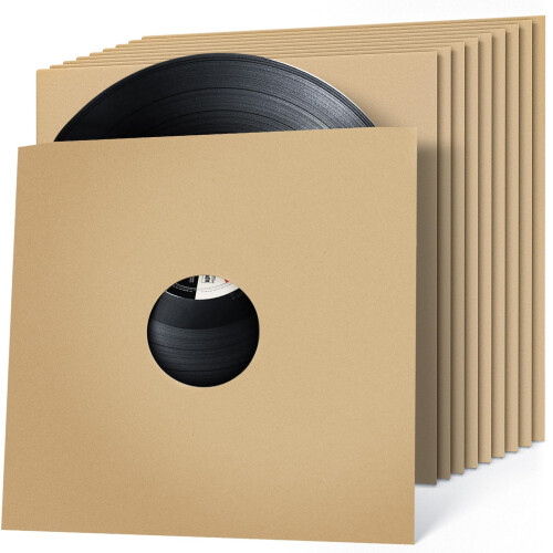 VKheroKV GU-YO Durvel Grosso Kraft Marrom Capas Record LP Jaquetas de papelo com furo central Pacote com 10 (12 polegadas)