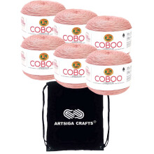Lion Brand Coboo Mauve 835-145 (6-Skeins - Same Dye Lot) DK Light Worsted #3 Cotton  Bamboo Yarn for Crocheting and Knitting with Project Bag