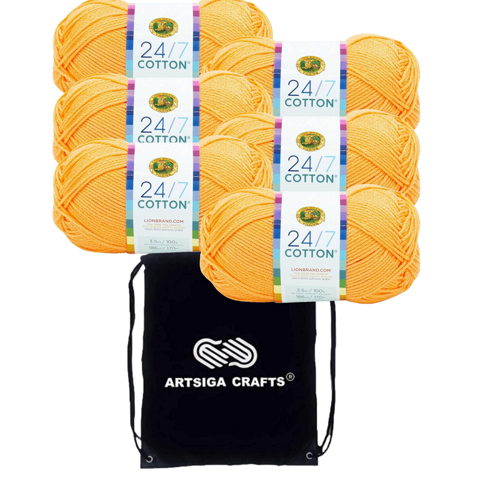 Lion Brand 24/7 Cotton Creamsicle 761-132 (6-Skeins - Same Dye Lot) Worsted Medium #4 Cotton Yarn for Crocheting and Knitting with Project Bag
