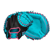 Wilson Fall 2024 A2000 CM33SS 33 Baseball Catcher Mitt - Rechtsh nder Wurf Schwarz/Blaugr n/Flamingo