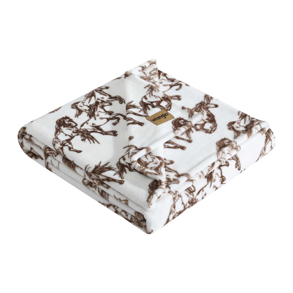 Wrangler - Throw Blanket  Soft Plush Fleece Bedding  Yellowstone Inspired  Western Decor for Bed or Couch (Mustangs Brown  50"""" x 70"""")