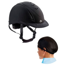 OVATION Deluxe Schooler Low Profile Horse Riding Helmet S/M and Deluxe Hair Net (Pack of 2)