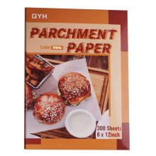 QYH Pergaminowe blachy do pieczenia 300 sztuk 8x12 cali Nieprzywierajacy, nie zwijajacy sie, wstepnie przyciety bialy pergamin do pieczenia Grillowan