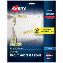 Avery Printable Return Address Labels 0.75"""" x 2.25"""" Gold Foil 300 Blank Mailing Labels (08987)