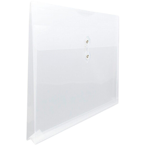 JAM PAPER Plastic Envelopes with Button & String Tie Closure - Large Booklet - 12 x 18 - Clear - 3/Pack 2