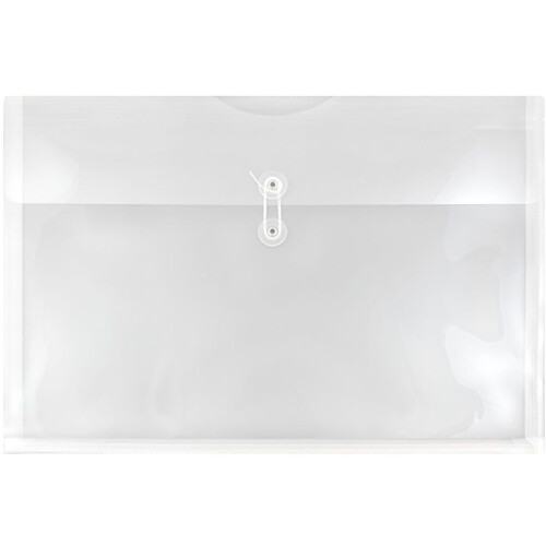 JAM PAPER Plastic Envelopes with Button & String Tie Closure - Large Booklet - 12 x 18 - Clear - 3/Pack