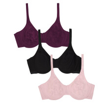 Fruit of the Loom Damen Ungefütterter Bügel-BH - Baumwolle & Spandex für natürlichen Sitz, Lila Samt/Rosa/Schwarz