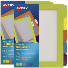 Divisórias Plásticas Avery Ultralast Big Tab para 3 Argolas, 5 Divisórias, Multicolor, 2 Conjuntos (24900)