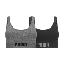 PUMA naisten saumattomat 2-pakkaiset urheilurintaliivit, musta/heather harmaa Scoop, iso