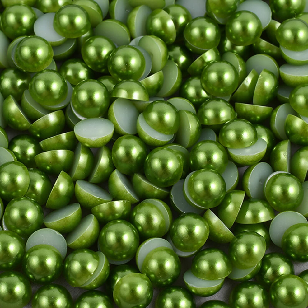 Niziky 300 Stuks Platte Achterkant Halve Ronde Parels 14 Mm Groene Halve Ronde Platte Achterkant Parels Edelstenen Kralen Voor Knutselen Platte A-image