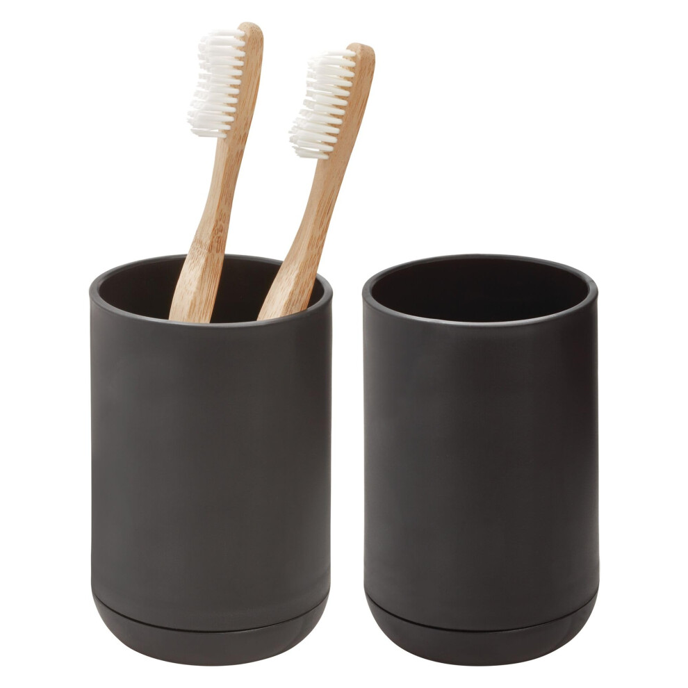 iDesign 3 compartiments pour salle de bain ou meuble-lavabo - Lot de 2 - Porte-brosse    dents noir