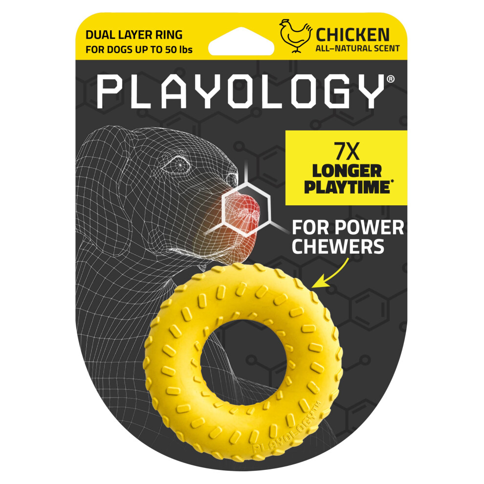 Juguete De Anillo De Doble Capa Playology Para Perros Medianos De Hasta 22,7 Kg | Juguete Masticable Duradero, Atractivo Y Totalmente Natural Con-image