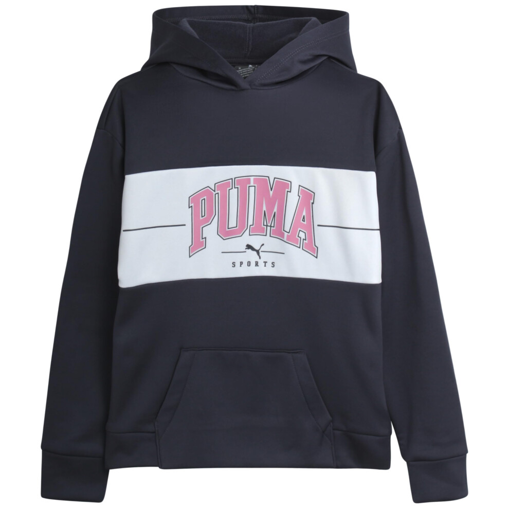 PUMA Girls' Sweatshirt - Performance Fleece Pullover Graphic Hoodie for Girls (7-16)  Size 8-10  Dark Grey