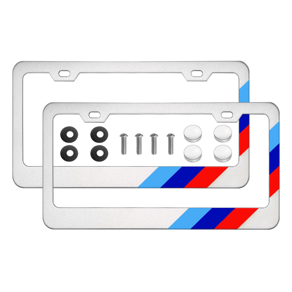 Cadre De Plaque D'immatriculation En Aluminium Tricolore Omlkibo, Compatible Avec Les V Hicules Toyota, Camions, Remorques Et Suv (Blanc Gris-02)-image
