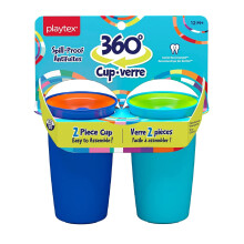 Copo Playtex Baby Stage 2 Sem Bico 360, Idades 1+, À Prova de Vazamentos, Azul e Aqua, 10 Oz, 2 Unidades
