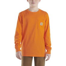 Carhartt Boys Long Sleeve Crewneck T-Shirt with Pocket, Exotic Orange, X-Large (18/20)