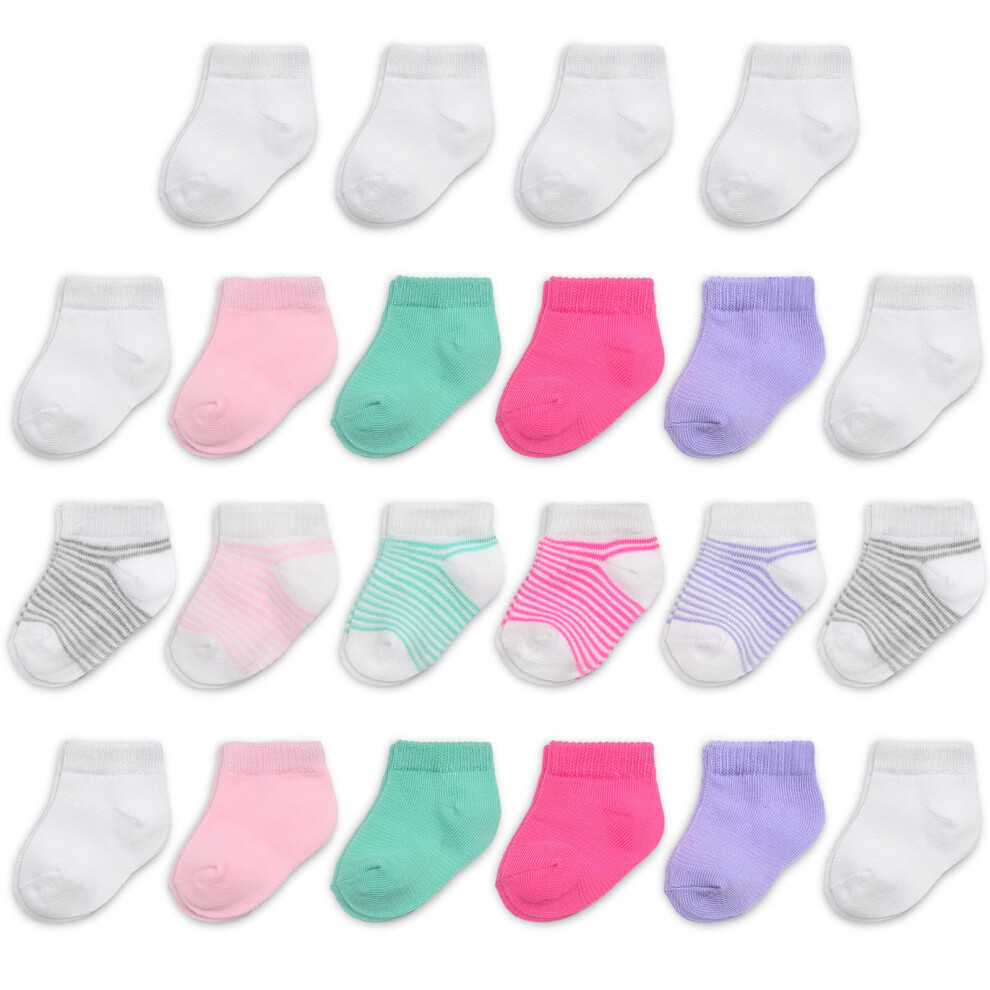 Fruit of the Loom Baby 22-Pack Grow & Fit Flex Zones Low Cut Stretch Socks - Unisex  Girls  Boys (6-12 Months  Pink)