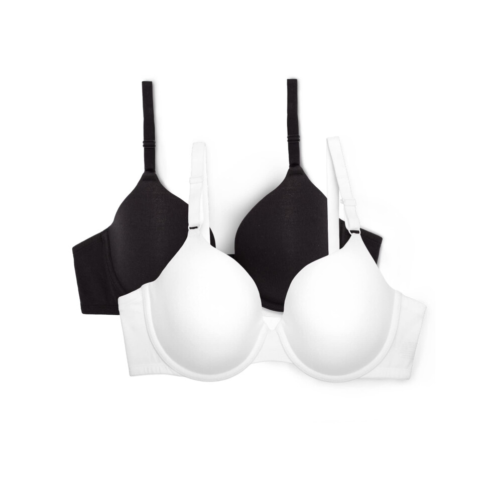 Fruit of the Loom Women's Smooth Cotton T-Shirt Bra-Ultra-Soft  Flexible  and Invisible Under Tees  White/Black Hue  38DD
