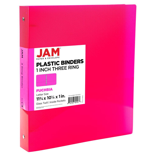 JAM PAPPER Plast 1 tums prm - Fuchsia rosa 3 ringprm - sljs styckvis