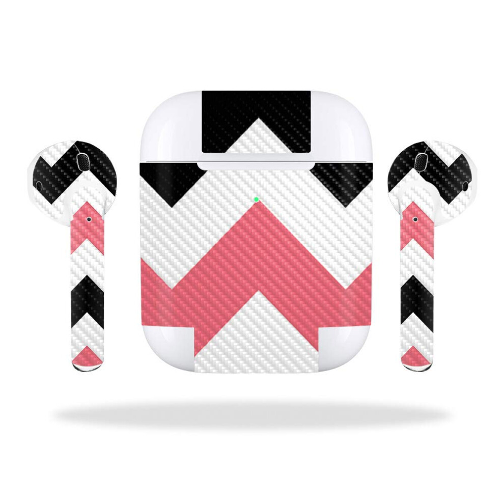 Mightyskins Carbon Fiber Skin For Apple Airpods 2 (2019) - Chevron | Protective Durable Textured Carbon Fiber Finish | Easy To Apply Remo Black/Pink 736684488628