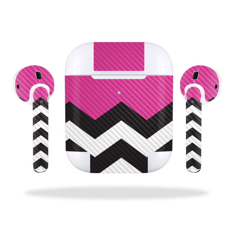 Mightyskins Carbon Fiber Skin For Apple Airpods 2 (2019) - Hot Chevron | Protective Durable Textured Carbon Fiber Finish | Easy To Apply Remove Pink 736684487058
