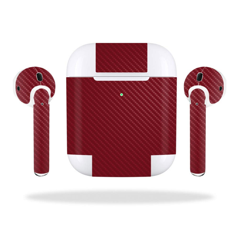 Mightyskins Carbon Fiber Skin For Apple Airpods 2 (2019) - | Protective Durable Textured Carbon Fiber Finish | Easy To Apply Remove And Ch Burgundy 736684485658
