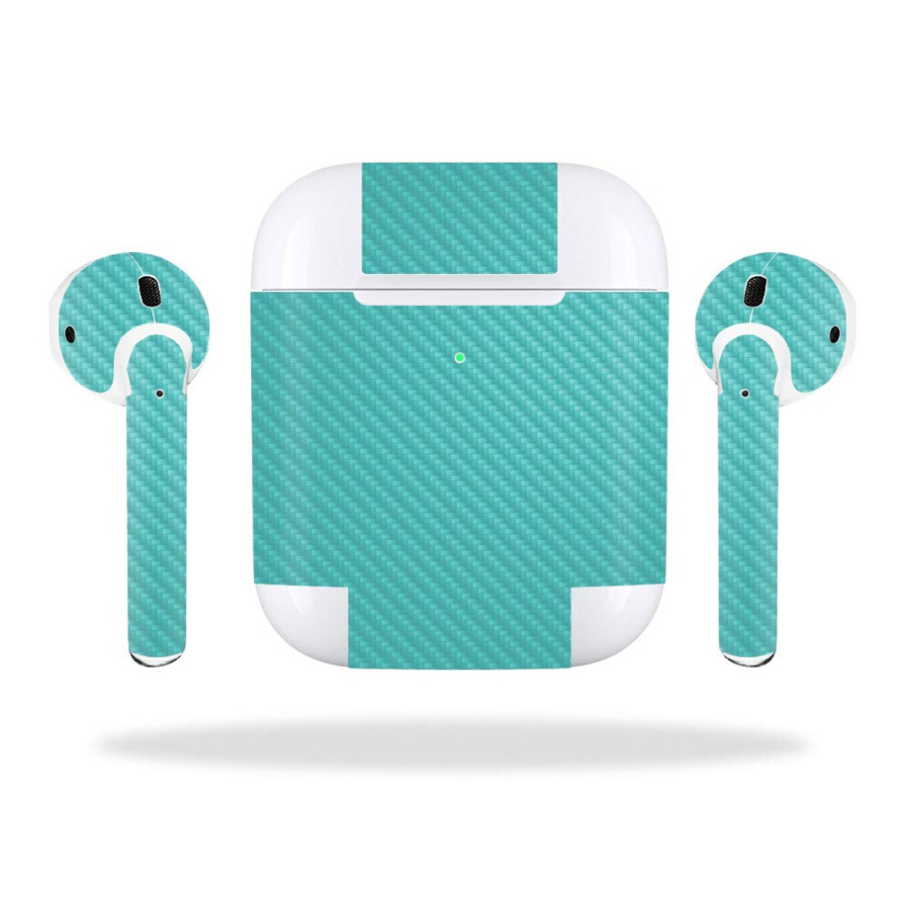 Mightyskins Carbon Fiber Skin For Apple Airpods 2 (2019) - | Protective Durable Textured Carbon Fiber Finish | Easy To Apply Remove And C Turquoise 736684485481