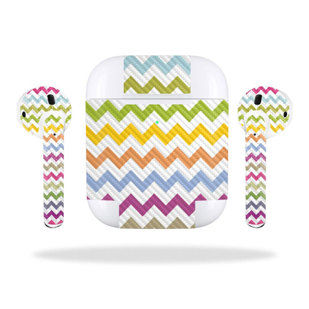 Mightyskins Carbon Fiber Skin For Apple Airpods 2 (2019) - Rainbow Chevron | Protective Durable Textured Carbon Fiber Finish | Easy To Apply Remove 736684486037
