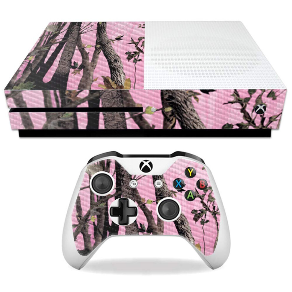 Mightyskins Carbon Fiber Skin For Microsoft Xbox One S - Tree Camo | Protective Durable Textured Carbon Fiber Finish | Easy To Apply Remove An Pink 736684673116
