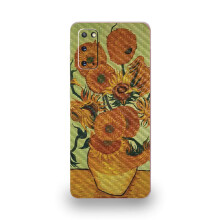 MightySkins Carbon Fiber Skin for Samsung Galaxy S20 - Van Gogh Sunflowers | Protective Durable Textured Carbon Fiber Finish | Easy to Apply | Made