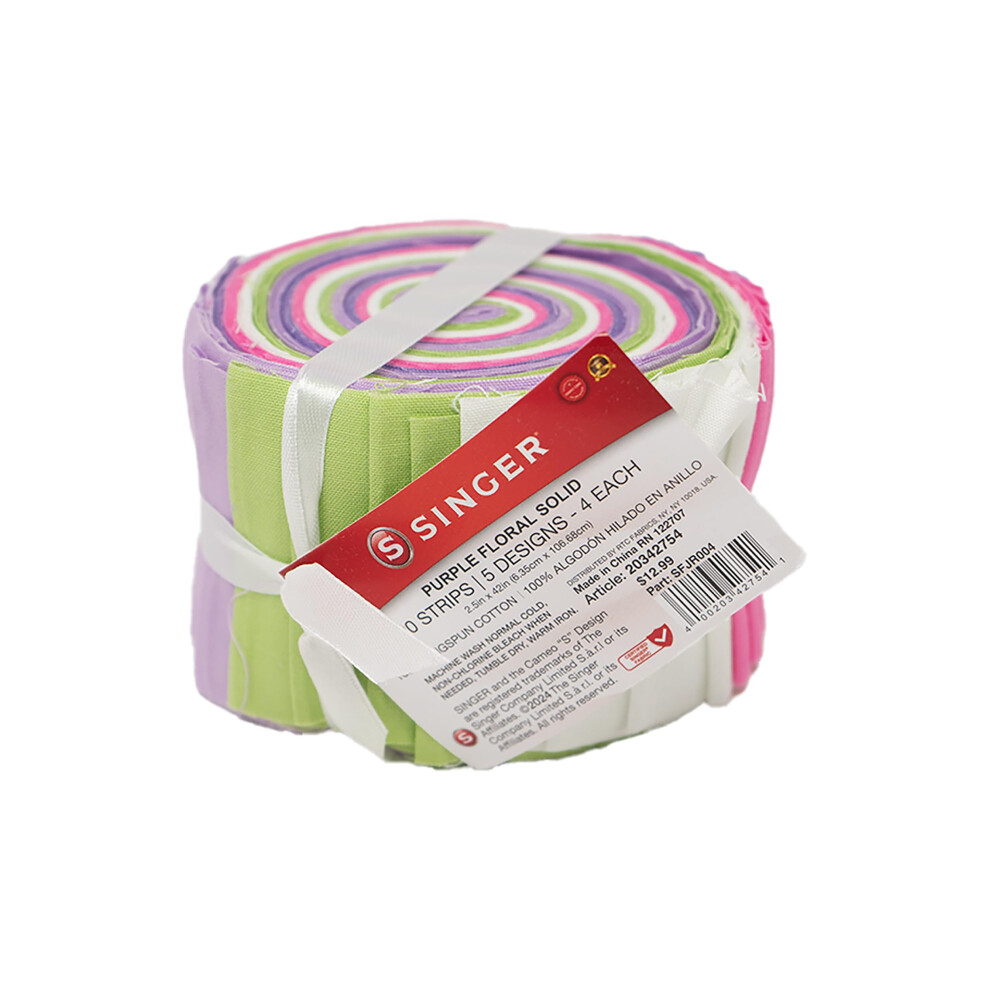 Singer Fabric 100% Cotton  Jelly Roll 2.5''X 42''  Purple Floral 20 Pieces
