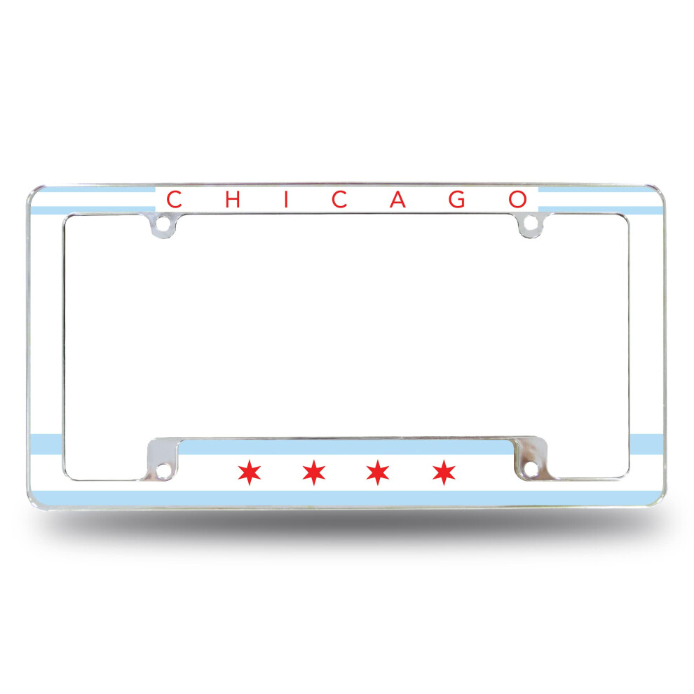 Cadre De Plaque D'immatriculation Automobile Rico Industries Avec Drapeau De Chicago Pour Voiture/Camion/Suv (30,5 X 15,2 Cm)-image
