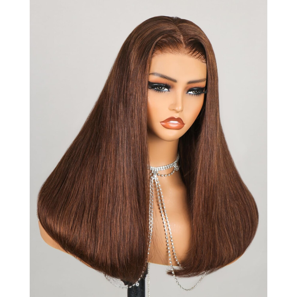 Megalook Hã¥R Unisex Brown Megalook Hair Ready To Go Glueless Wigs Human Hair 220% Density Wig Human Hair 6X5 Straight Lace Front Wigs Human Hair Pre Plucked Pre Cut 4# Bl