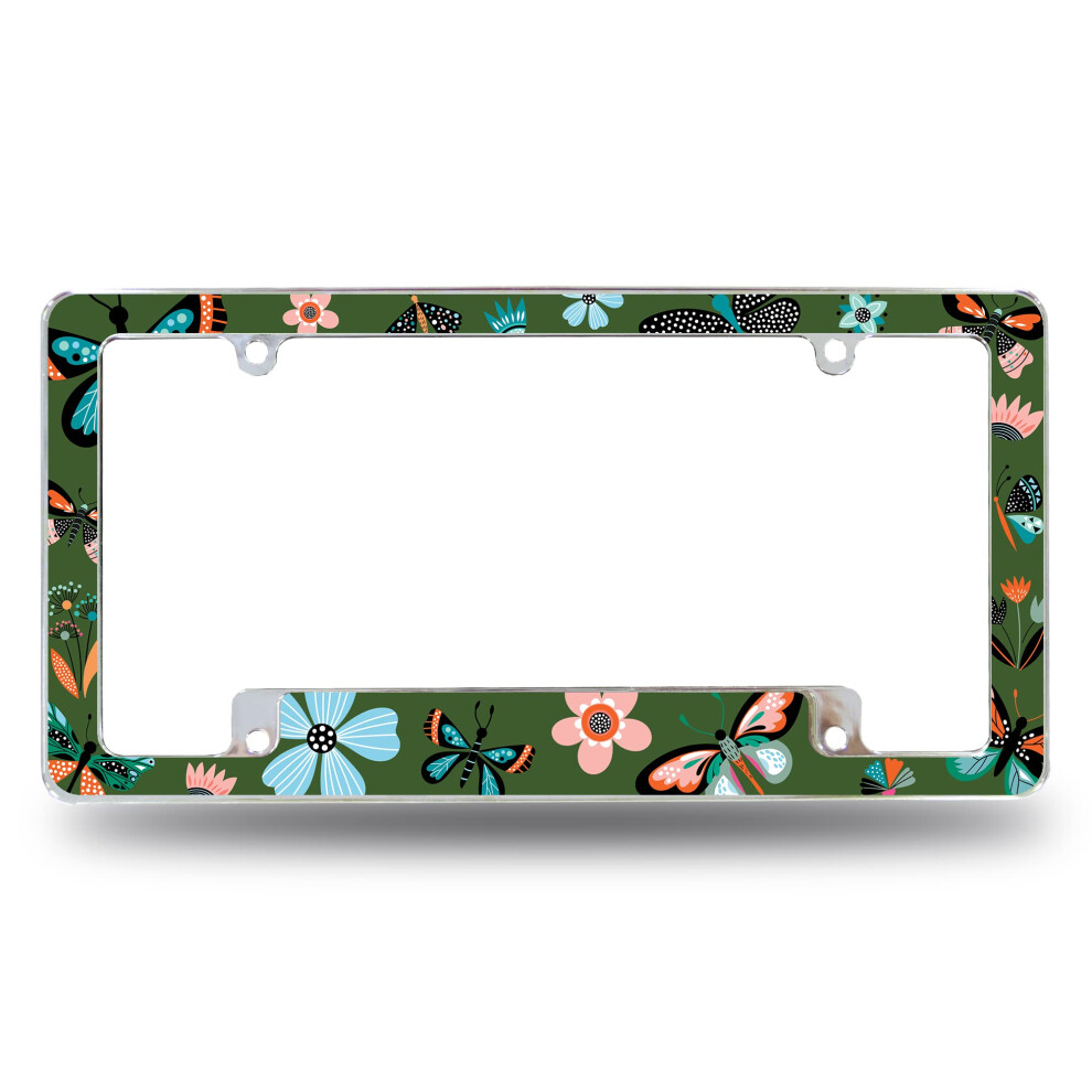 Rico Industries Butterflies Floral All Over Automotive License Plate Frame For Car/Truck/Suv (12"""" X 6"""") 611407545775