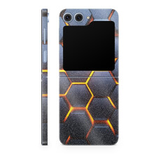 Glanzende glitter telefoonhoes compatibel met Samsung Galaxy Z Flip 6 - Lava Hex - Premium 3M vinyl beschermende wrap sticker cover - eenvoudig aan t
