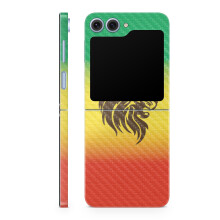 Custodia protettiva in fibra di carbonio compatibile con Samsung Galaxy Z Flip 6 - Leone Rasta - Pellicola protettiva in vinile 3M di alta qualit