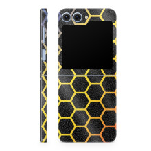 Glanzende glitter telefoonhoes compatibel met Samsung Galaxy Z Flip 6 - Primaire honingraat - Premium 3M vinyl beschermhoes met sticker - eenvoudig a