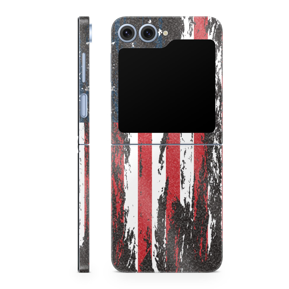 Glossy Glitter Phone Skin Compatible With Samsung Galaxy Z Flip 6 - Tattered Flag - Premium 3M Vinyl Protective Wrap Decal Cover - Easy To Apply | Cra 198460965516