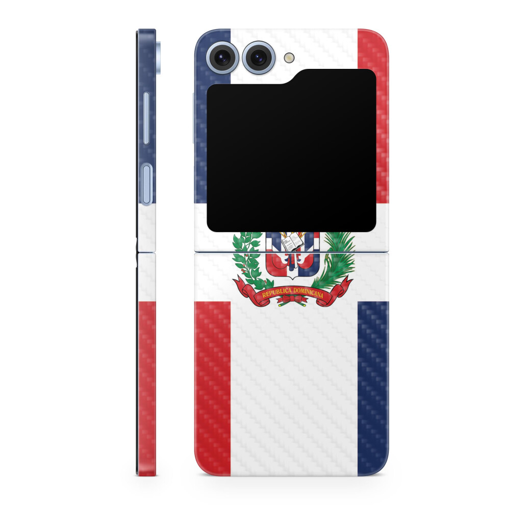 Carbon Fiber Phone Skin Compatible With Samsung Galaxy Z Flip 6 - Dominican Flag - Premium 3M Vinyl Protective Wrap Decal Cover - Easy To Apply | Craf 198460965448