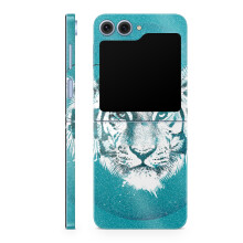 Glanzende glitter telefoonhoes compatibel met Samsung Galaxy Z Flip 6 - Witte Tijger - Premium 3M Vinyl Beschermende Wrap Decal Cover - Eenvoudig aan