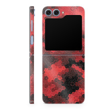 Glanzende glitter telefoonhoes compatibel met Samsung Galaxy Z Flip 6 - Rode Hexa Camo - Premium 3M vinyl beschermhoes met sticker - eenvoudig aan te