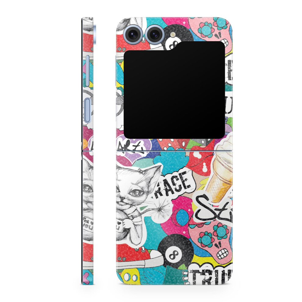 Glossy Glitter Phone Skin Compatible With Samsung Galaxy Z Flip 6 - Sticker Bomb - Premium 3M Vinyl Protective Wrap Decal Cover - Easy To Apply | Craf 198460972569
