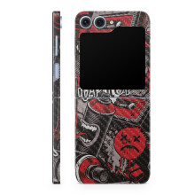 Koolstofvezel telefoonhoes compatibel met Samsung Galaxy Z Flip 6 - Rood Hip Hop - Premium 3M Vinyl Beschermende Wrap Decal Cover - Eenvoudig aan te