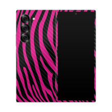 Koolstofvezel telefoonhoes compatibel met Samsung Galaxy Z Fold 6 - Pink Zebra - Premium 3M vinyl beschermende wrap sticker cover - eenvoudig aan te