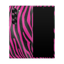 Glanzende glitter telefoonhoes compatibel met Samsung Galaxy Z Fold 6 - Roze Zebra - Premium 3M Vinyl Beschermende Wrap Decal Cover - Eenvoudig aan t