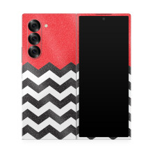 Glanzende glitter telefoonhoes compatibel met Samsung Galaxy Z Fold 6 - Red Chevron - Premium 3M vinyl beschermende wrap sticker cover - eenvoudig aa