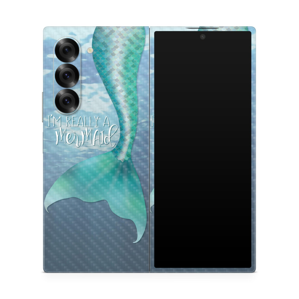 Carbon Fiber Phone Skin Compatible With Samsung Galaxy Z Fold 6 - Im Really A Mermaid - Premium 3M Vinyl Protective Wrap Decal Cover - Easy To Apply | 198460955661